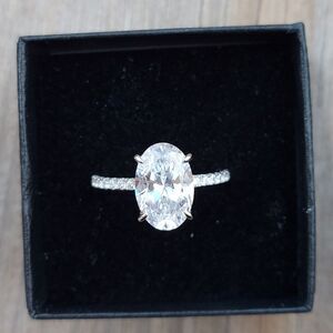 5 Carat Simulated Diamond Oval Sterling Silver Engagement Ring